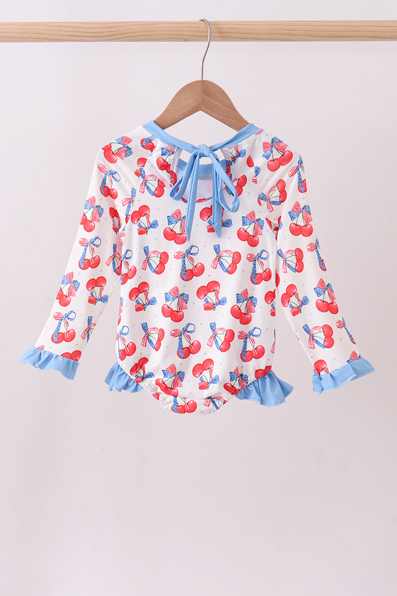 Blue cherry print rashguard - Aaria Tees Aaria Tees