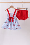 Blue flag embroidery seersucker bloomer set Aaria Tees