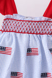 Blue flag embroidery seersucker ruffle shorts set Aaria Tees