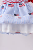 Blue flag embroidery seersucker ruffle shorts set Aaria Tees