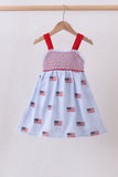Blue flag embroidery seersucker ruffle dress - Aaria Tees Aaria Tees