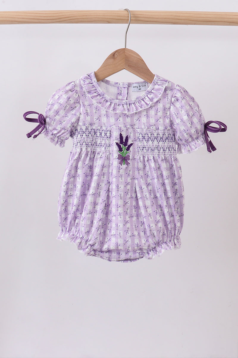 Lavender floral smocked ruffle bubble - Aaria Tees Aaria Tees