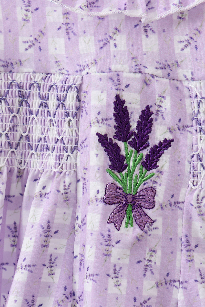 Lavender floral smocked ruffle bubble - Aaria Tees Aaria Tees