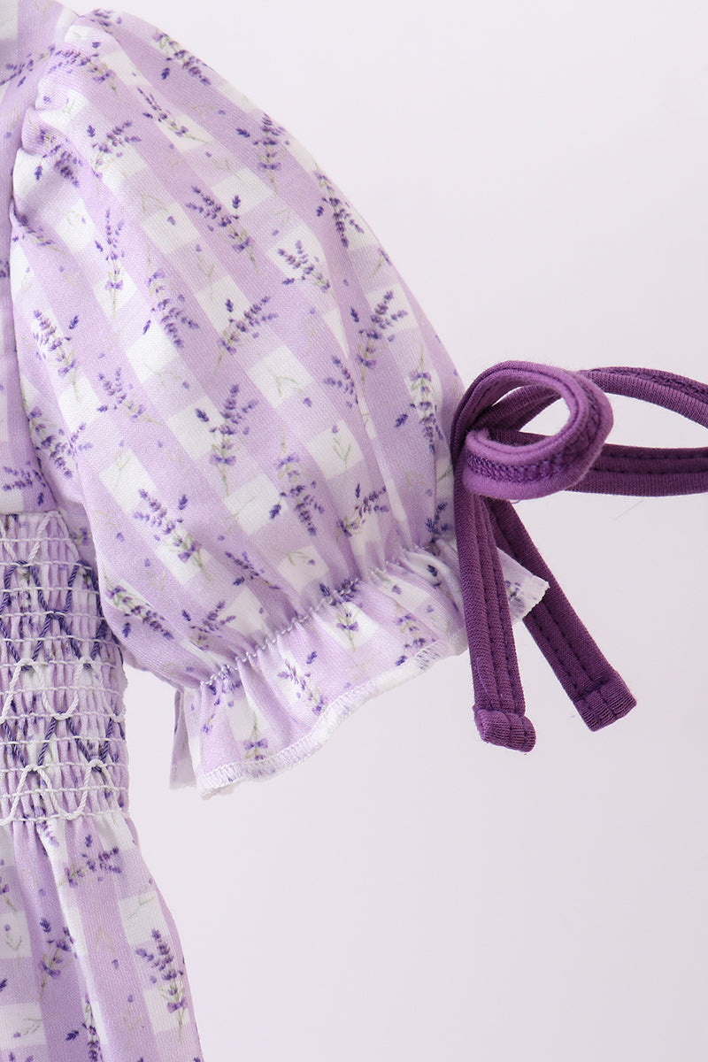 Lavender floral smocked ruffle bubble - Aaria Tees Aaria Tees