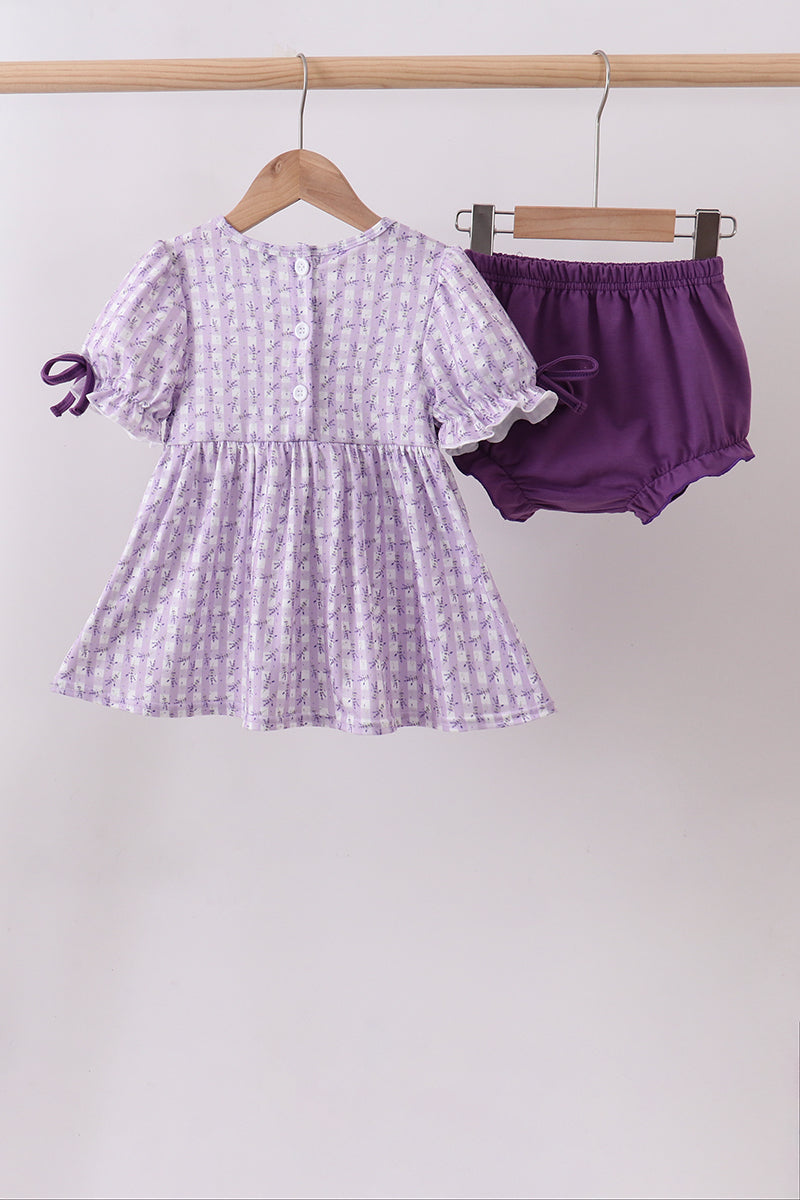 Lavender floral smocked ruffle bloomer set - Aaria Tees Aaria Tees