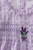 Lavender floral smocked ruffle dress Aaria Tees
