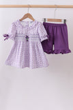 Lavender floral smocked ruffle shorts set Aaria Tees