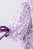 Lavender floral smocked ruffle shorts set Aaria Tees
