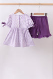Lavender floral smocked ruffle shorts set Aaria Tees