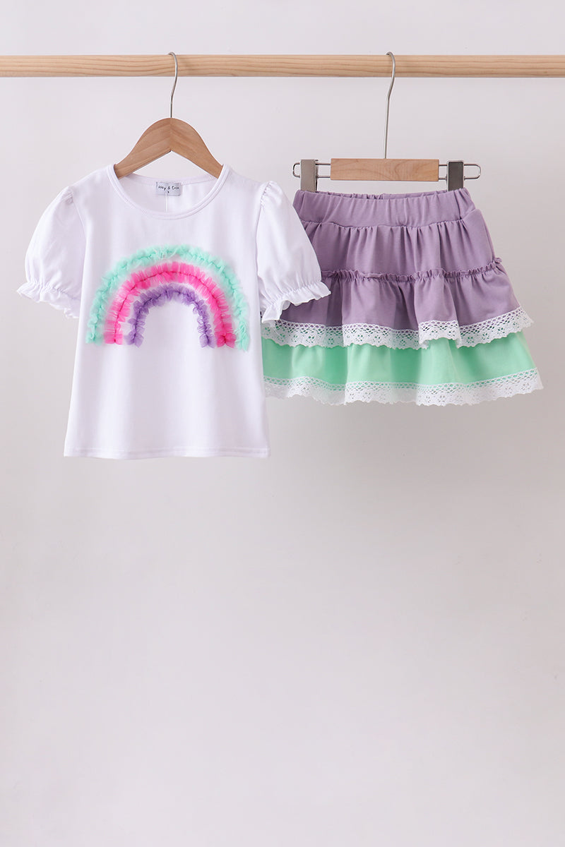 Purple lace rainbow ruffle skorts set - Aaria Tees Aaria Tees