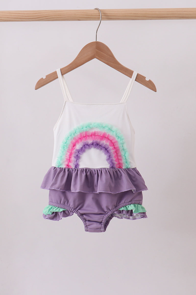 Purple lace rainbow ruffle one-piece swimsuit - Aaria Tees Aaria Tees