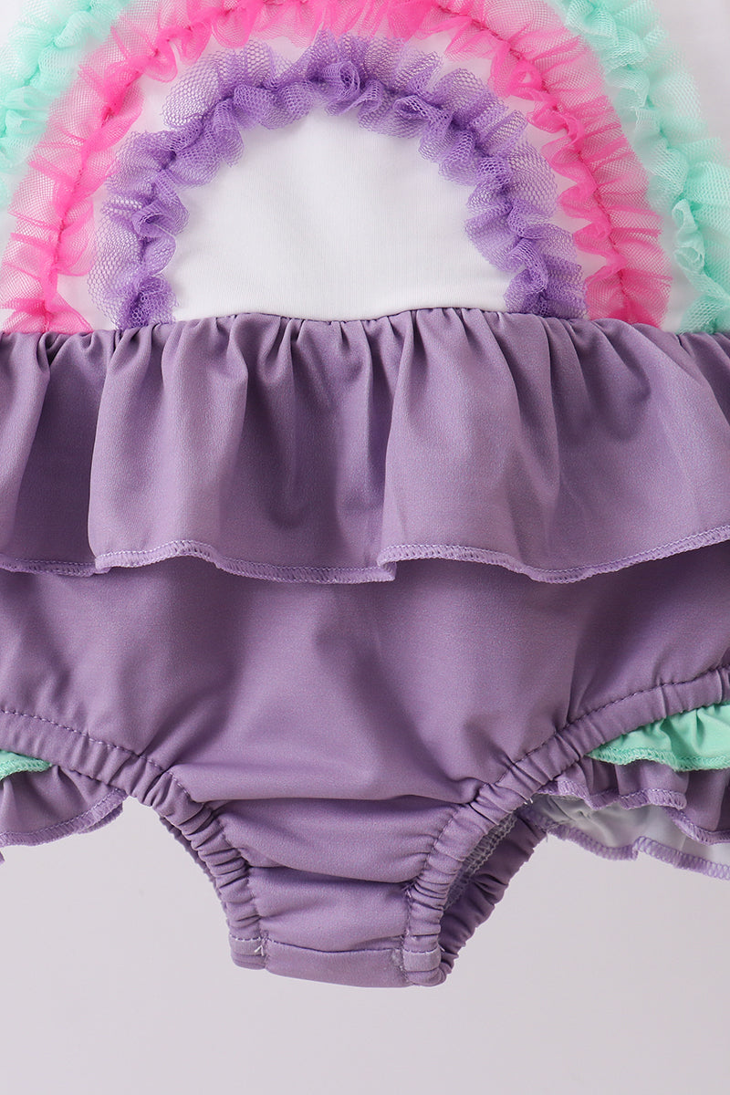 Purple lace rainbow ruffle one-piece swimsuit - Aaria Tees Aaria Tees