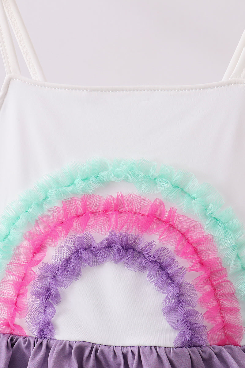 Purple lace rainbow ruffle one-piece swimsuit - Aaria Tees Aaria Tees