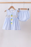 Blue lemon embroidery seersucker bloomer set - Aaria Tees Aaria Tees