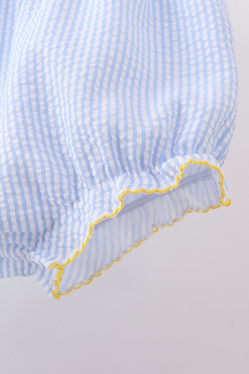 Blue lemon embroidery seersucker bloomer set - Aaria Tees Aaria Tees