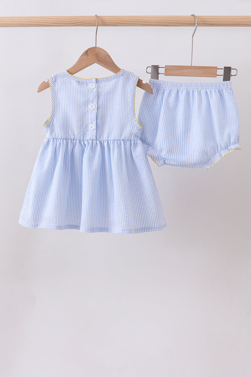 Blue lemon embroidery seersucker bloomer set - Aaria Tees Aaria Tees