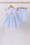 Blue lemon embroidery seersucker ruffle shorts set Aaria Tees