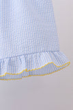 Blue lemon embroidery seersucker ruffle shorts set Aaria Tees