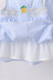 Blue lemon embroidery seersucker ruffle shorts set Aaria Tees