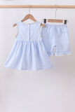 Blue lemon embroidery seersucker ruffle shorts set Aaria Tees
