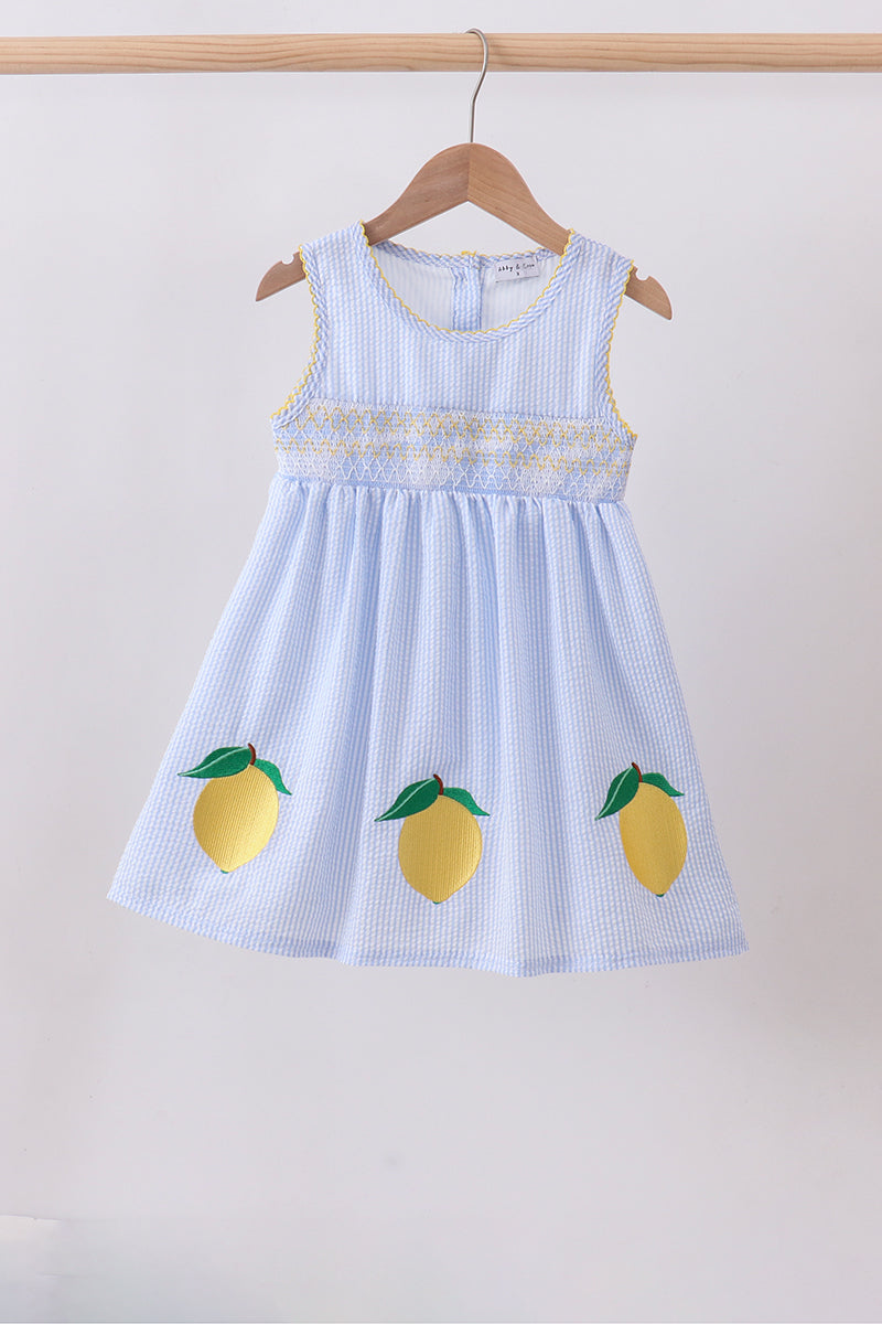 Blue lemon embroidery seersucker dress - Aaria Tees Aaria Tees
