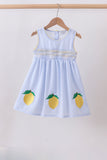 Blue lemon embroidery seersucker dress - Aaria Tees Aaria Tees