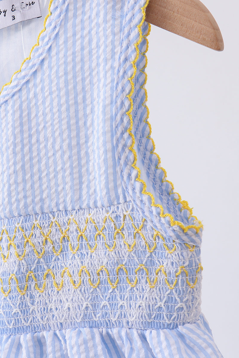 Blue lemon embroidery seersucker dress - Aaria Tees Aaria Tees