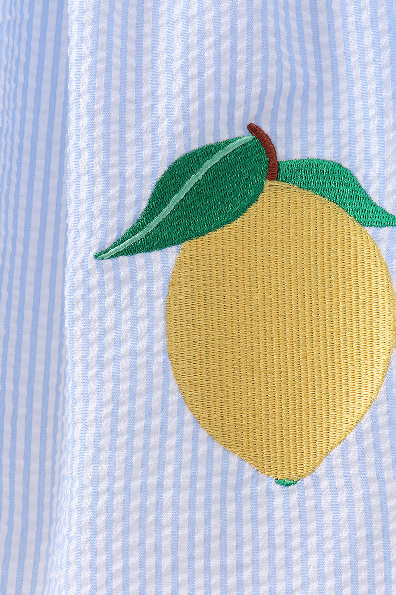 Blue lemon embroidery seersucker dress - Aaria Tees Aaria Tees