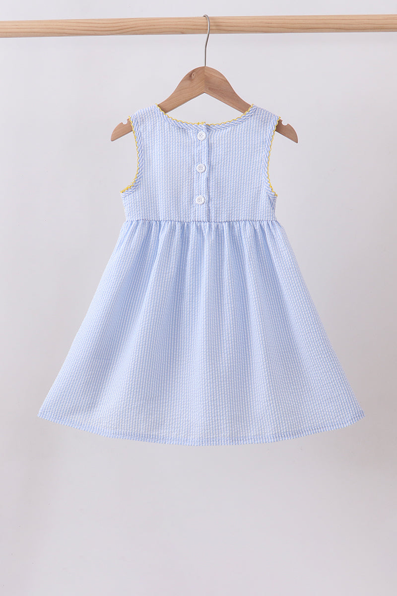 Blue lemon embroidery seersucker dress - Aaria Tees Aaria Tees