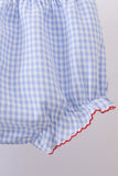 Blue flag smocked woven gingham bloomer set Aaria Tees