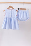 Blue flag smocked woven gingham bloomer set - Aaria Tees Aaria Tees