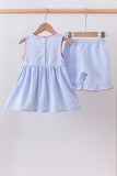 Blue flag smocked woven gingham ruffle shorts set Aaria Tees