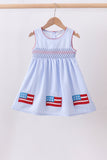 Blue flag smocked woven gingham dress Aaria Tees