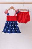 Blue star smocked bloomer set Aaria Tees