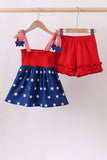 Blue star smocked ruffle shorts set - Aaria Tees Aaria Tees