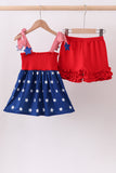 Blue star smocked ruffle shorts set - Aaria Tees Aaria Tees