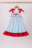 Blue America embroidery gingham ruffle dress - Aaria Tees Aaria Tees