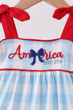 Blue America embroidery gingham ruffle dress - Aaria Tees Aaria Tees
