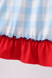 Blue America embroidery gingham ruffle dress - Aaria Tees Aaria Tees