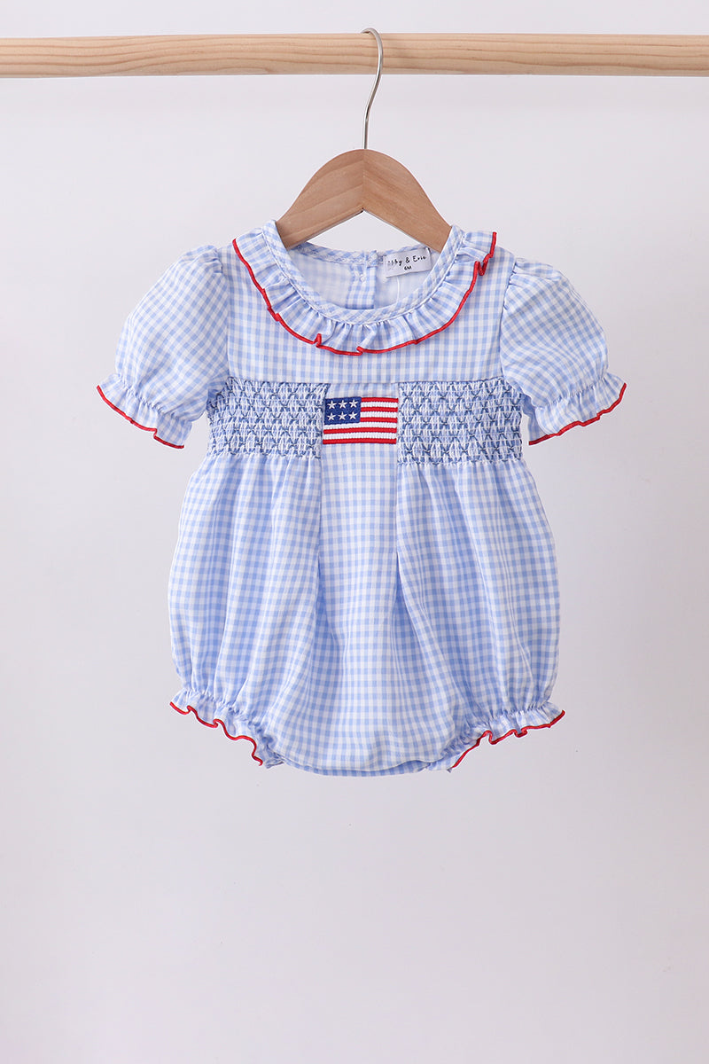 Blue flag smocked ruffle bubble - Aaria Tees Aaria Tees