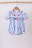 Blue flag smocked ruffle bubble - Aaria Tees Aaria Tees
