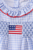 Blue flag smocked ruffle bloomer set Aaria Tees