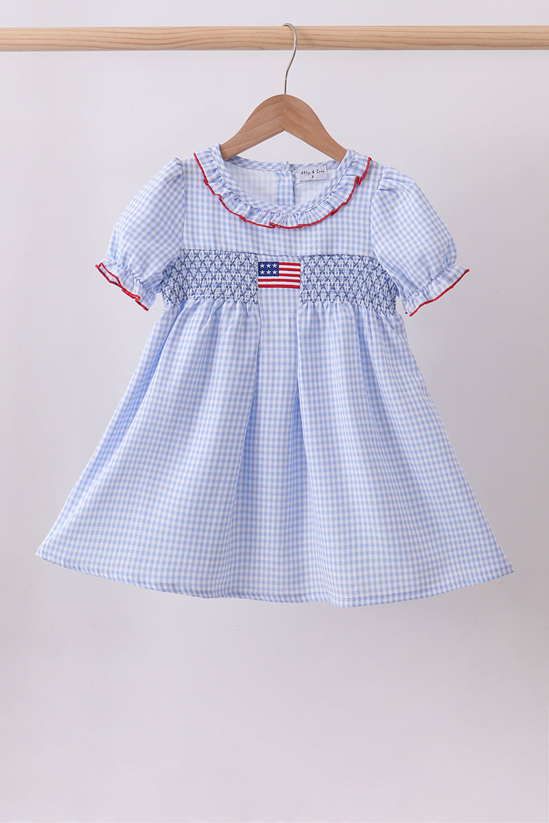 Blue flag smocked ruffle dress - Aaria Tees