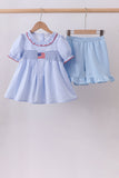 Blue flag smocked ruffle shorts set - Aaria Tees Aaria Tees