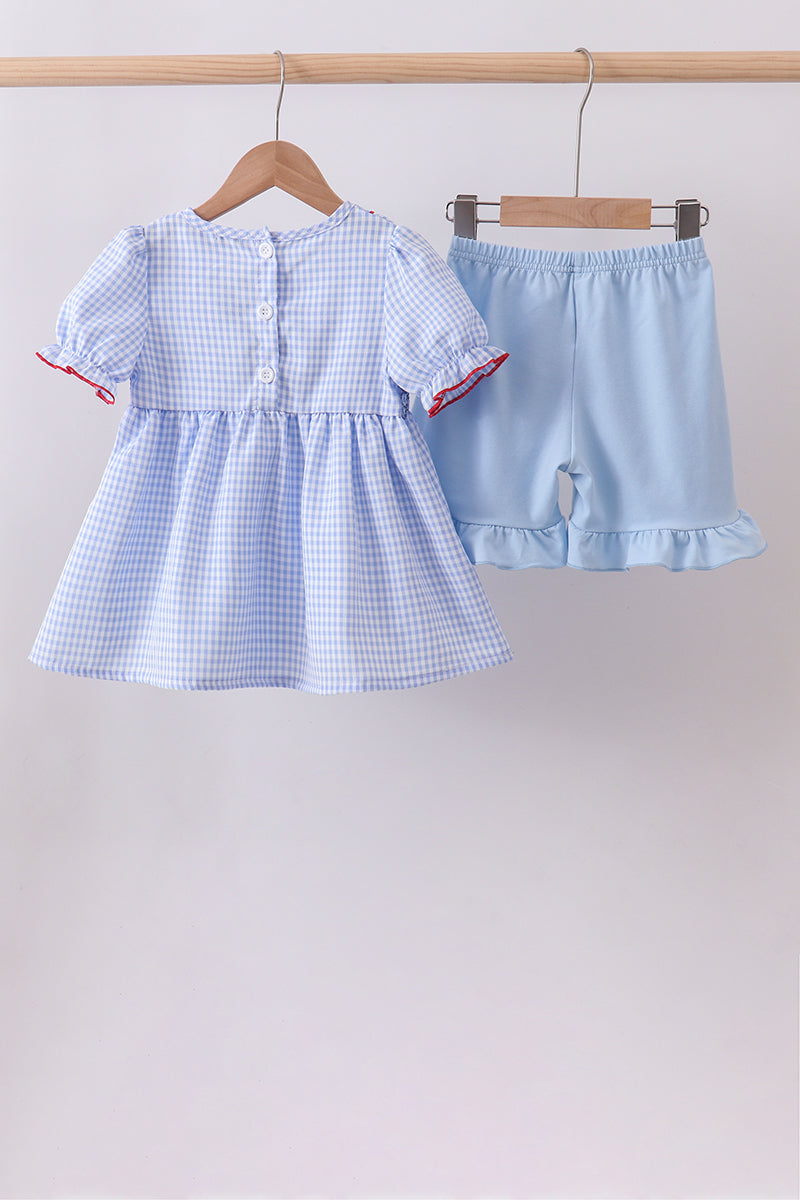 Blue flag smocked ruffle shorts set - Aaria Tees Aaria Tees