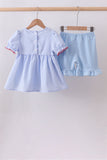 Blue flag smocked ruffle shorts set - Aaria Tees Aaria Tees