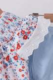 Blue floral lace smocked bloomer set - Aaria Tees Aaria Tees