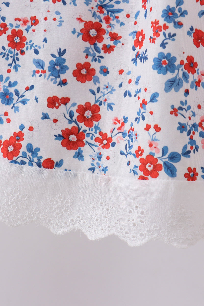 Blue floral lace smocked bloomer set - Aaria Tees Aaria Tees
