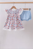 Blue floral lace smocked bloomer set - Aaria Tees Aaria Tees