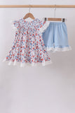 Blue floral lace smocked shorts set - Aaria Tees Aaria Tees